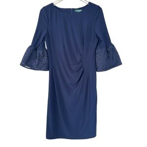 Lauren Ralph Lauren Navy Taffeta Jersey Dress Size 10